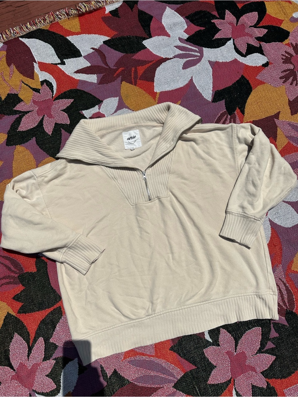 aerie Cream Half-Zip Sweatshirt